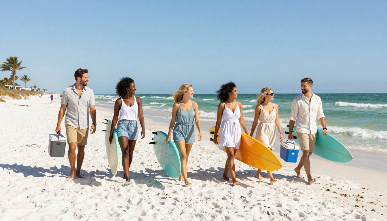 People Walking to Beach
