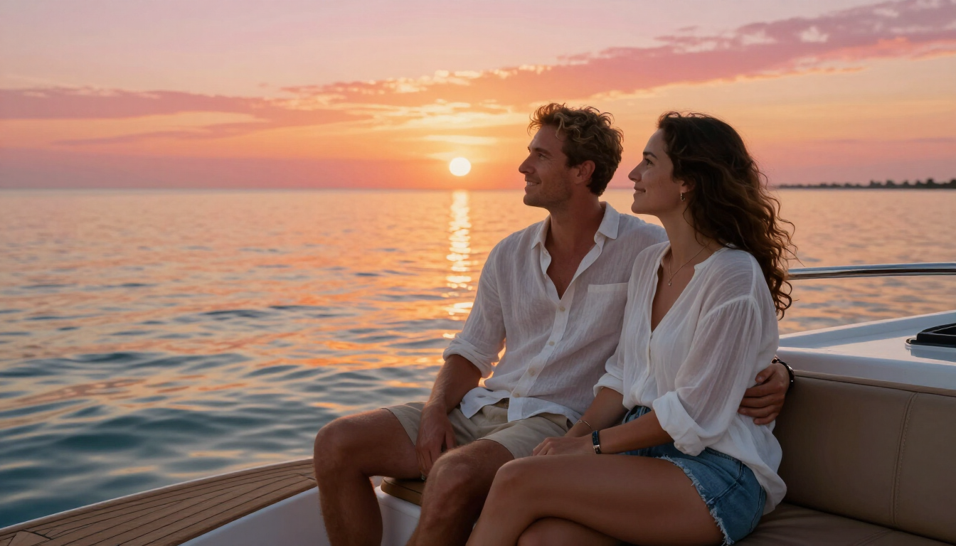 Couple enjoying a sunset boat tour in Clearwater