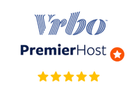 Vrbo Premier Host logo with five gold stars and orange star badge