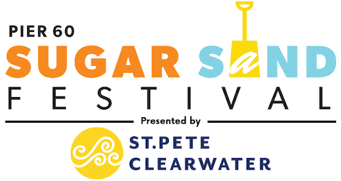 Pier 60 Sugar Sand Festival logo, with St. Pete-Clearwater sponsor text and a yellow sand-sculpture icon