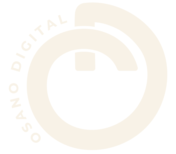 Cream-colored Osano Digital logo; stylized 