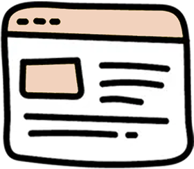 Webpage icon, with a light brown header and content, black outline, and sample text.