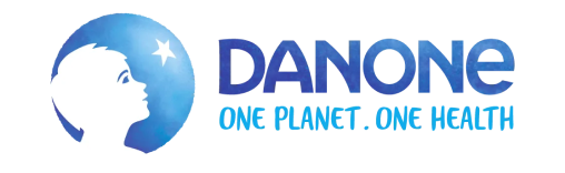 Danone logo: Blue globe with child's profile and text