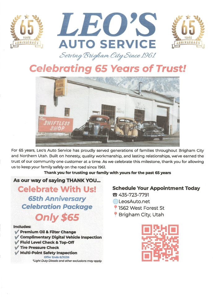 65 Year Anniversary Banner | Leo's Auto Service