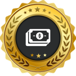 Golden seal with cash icon, indicating a reward or financial incentive.