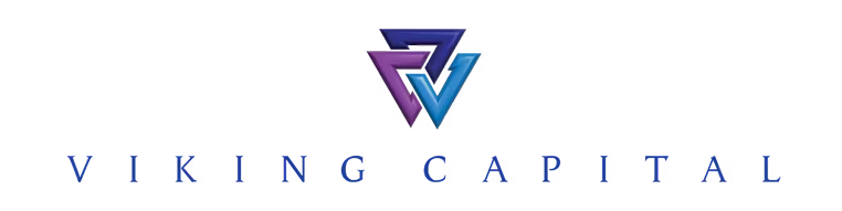 Logo for Viking Capital: Three overlapping triangle shapes, purple, blue, and violet. Text below reads 