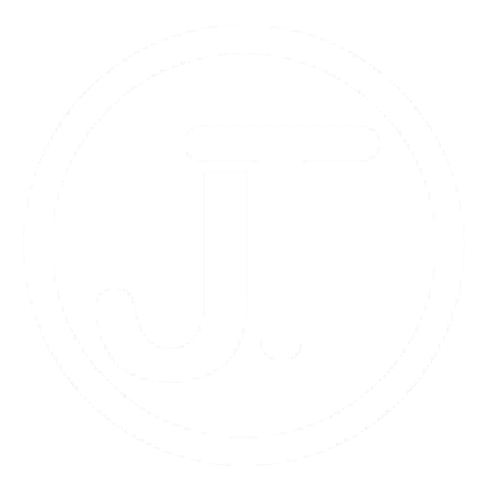Faint circular logo with a vertical line and curved base on a white background