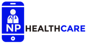 Blue healthcare logo with a doctor icon and the text &ldquo;NP HEALTHCARE&rdquo;