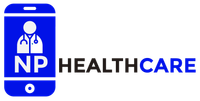 Blue healthcare logo with a doctor icon and the text &ldquo;NP HEALTHCARE&rdquo;