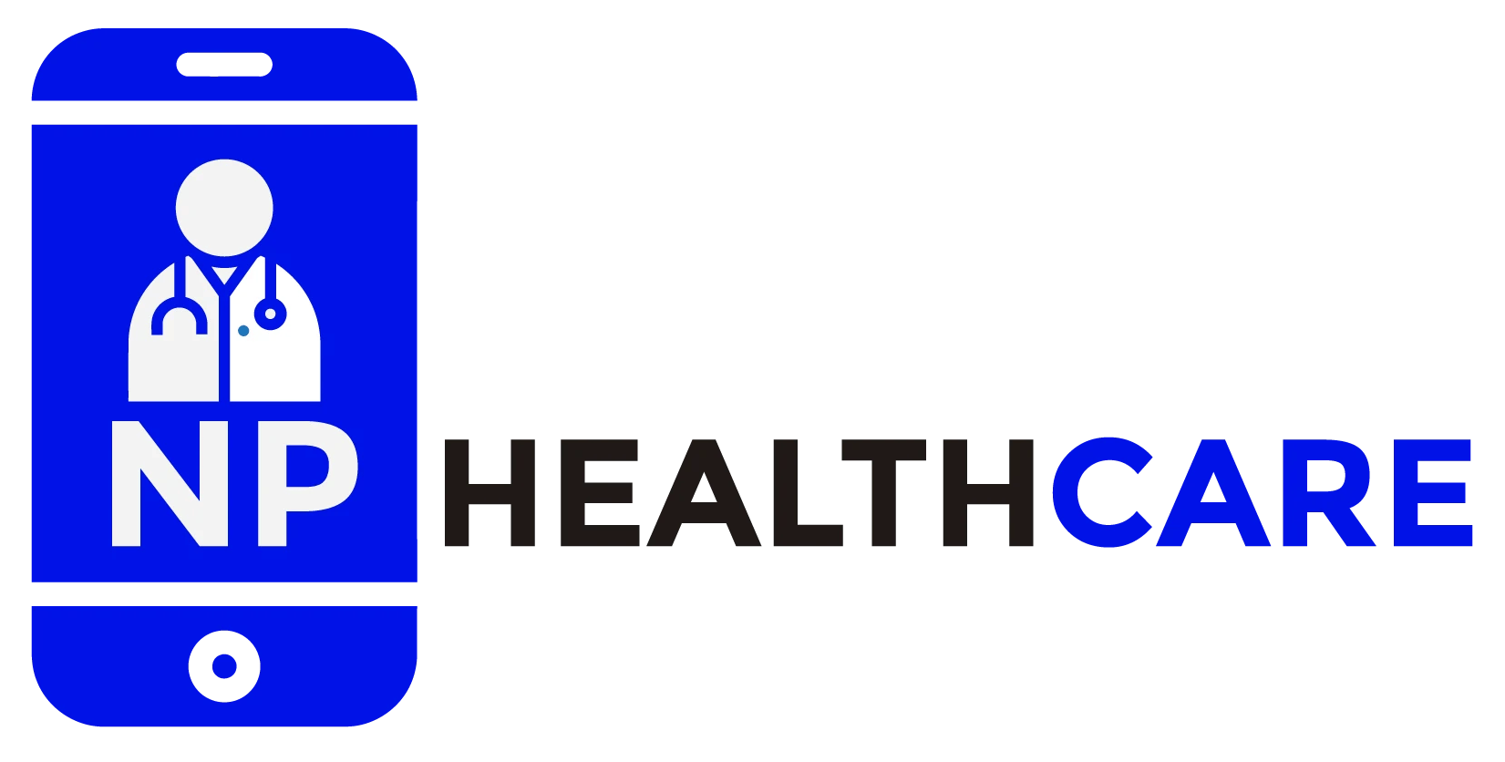Blue healthcare logo with a doctor icon and the text &ldquo;NP HEALTHCARE&rdquo;