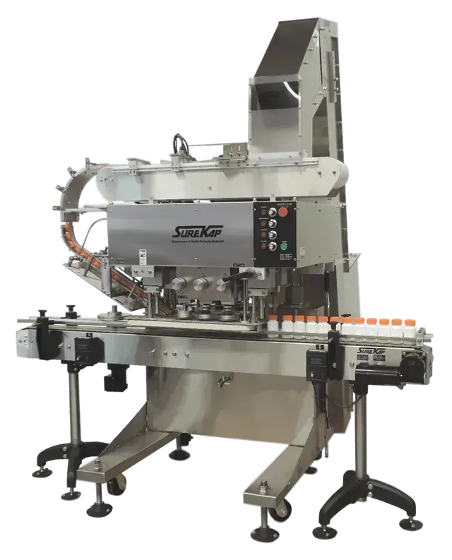 A stainless steel automatic cap tightening machine.