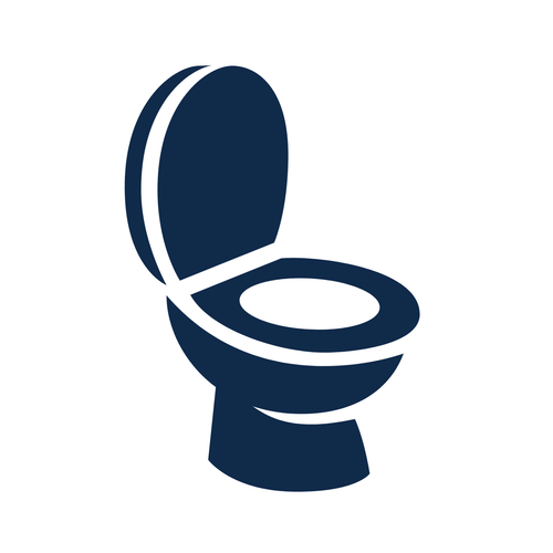 Dark blue toilet icon with open lid on a white background