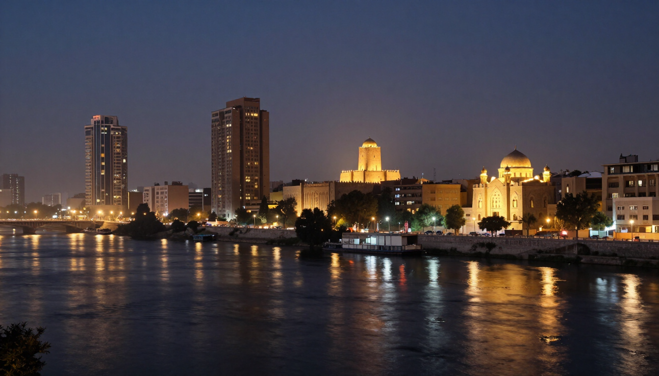 Cairo nightlife along the Nile at night