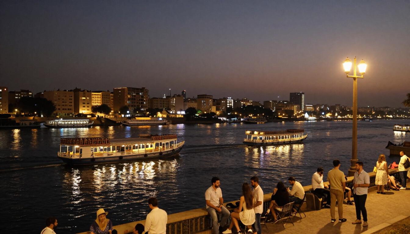 Cairo nightlife along the Nile