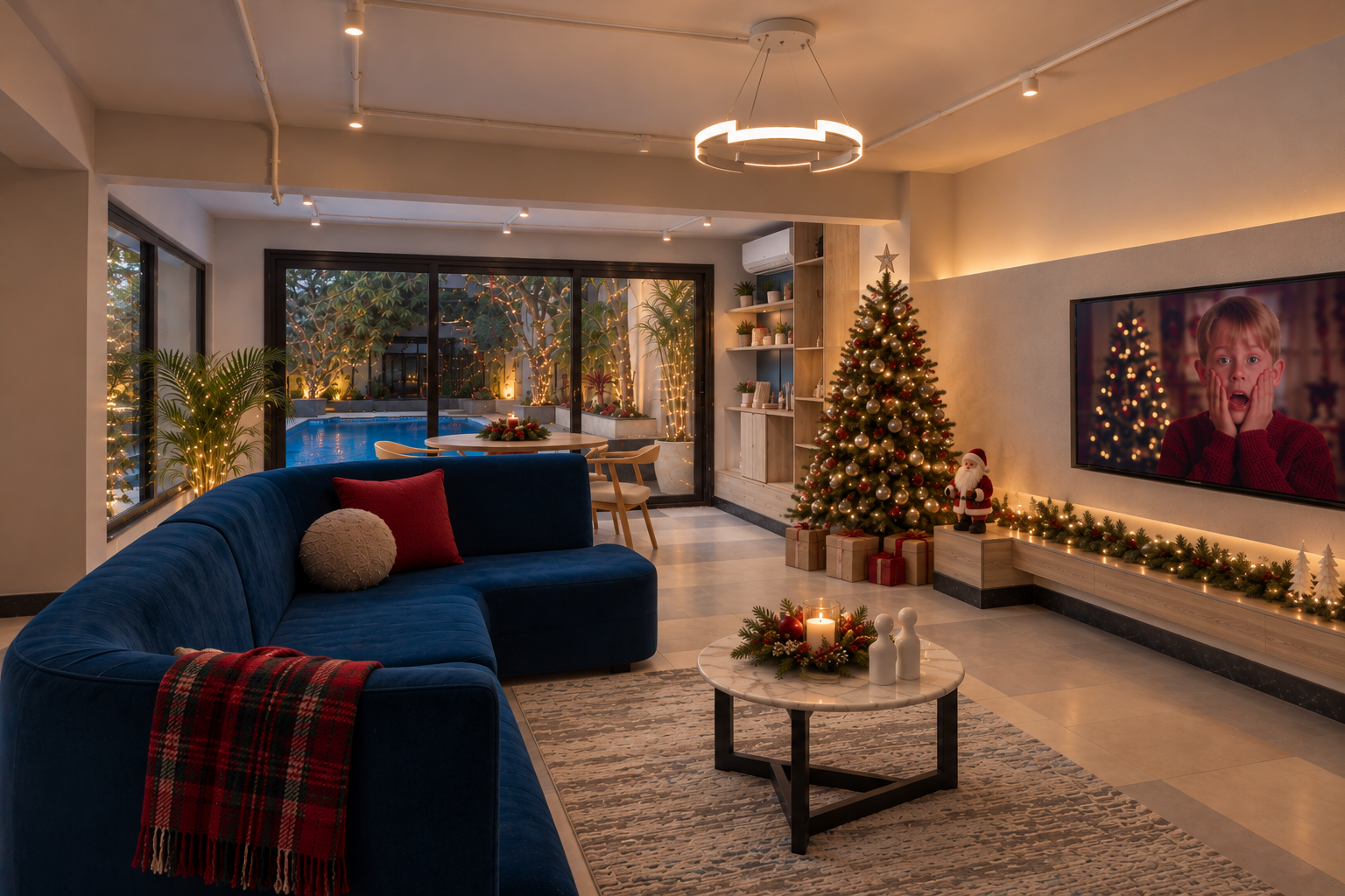 Experience Christmas in Maadi, with festive street lights, decorated shops, and evening walks By Spacey serviced apartments.