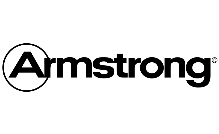 A black and white logo for armstrong on a white background on Floor Source Website