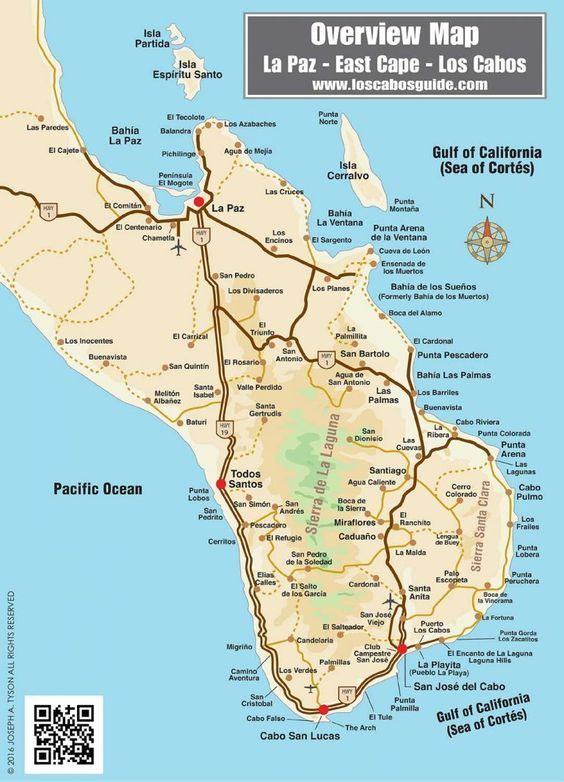 an overview map of la paz east coast los cabos