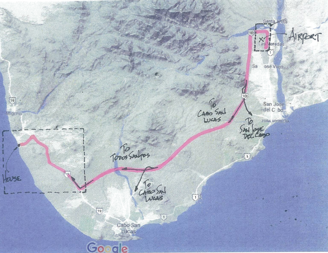 a map with a red line that says ' google ' on it