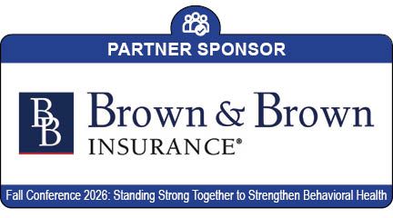Brown & Brown Insurance partner sponsor banner with blue header and conference footer text