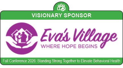 Green sponsor banner for Eva’s Village, with purple logo and text: “Where Hope Begins.”