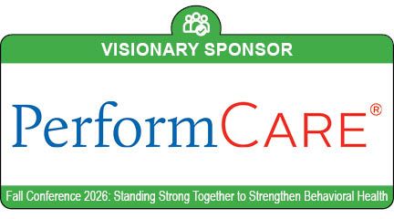Visionary sponsor banner for PerformCare, with green header and conference tagline.