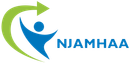 NJAMHAA logo with blue figure and green arrow swoosh on white background