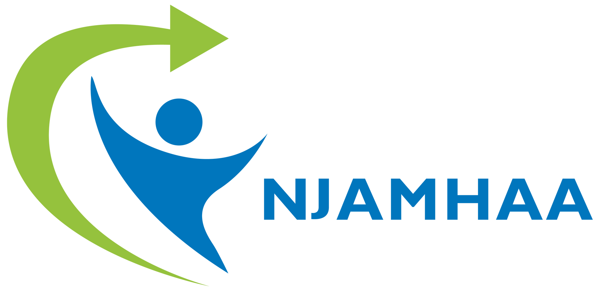 NJAMHAA logo with blue figure and green arrow swoosh on white background