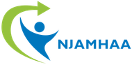 NJAMHAA logo with blue figure and green arrow swoosh on white background