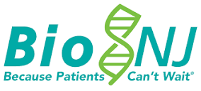 BioNJ logo in teal and green with DNA helix and tagline, “Because Patients Can’t Wait”