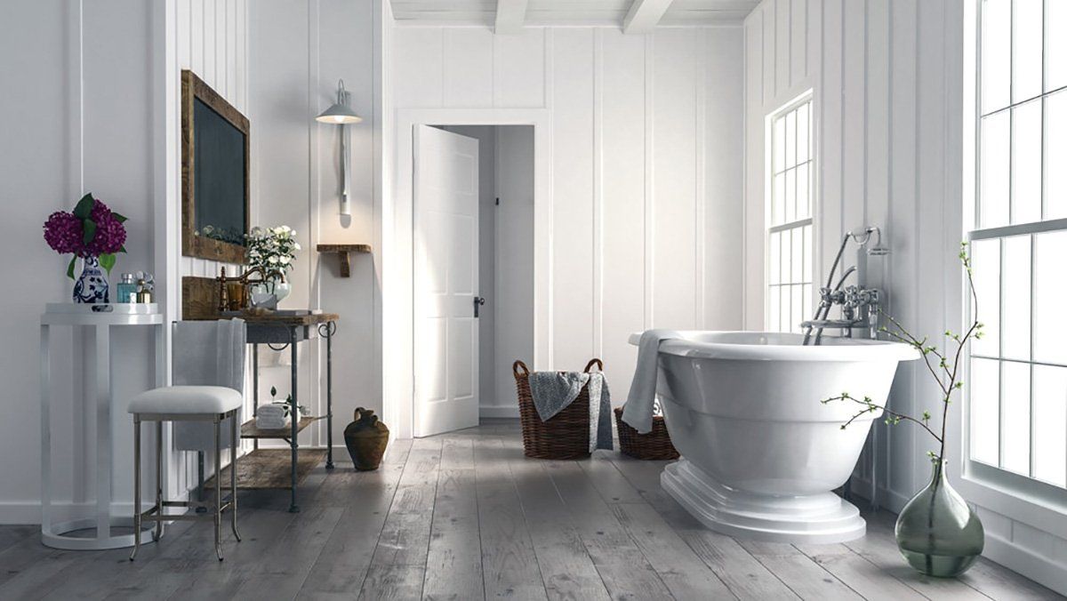 bagno con parquet chiaro