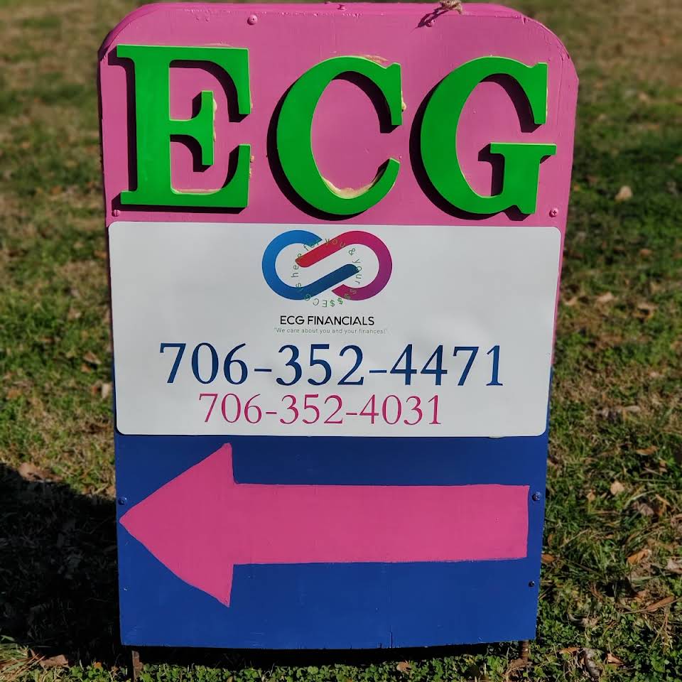 A pink sign that says ecg on it