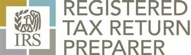 A logo for a registered tax return preparer.