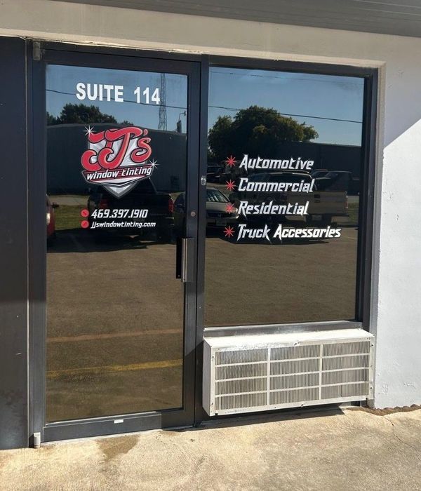 Glass storefront door with 
