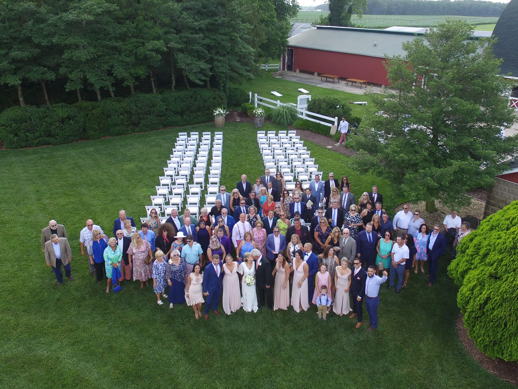 aerial drone photo of wedding
