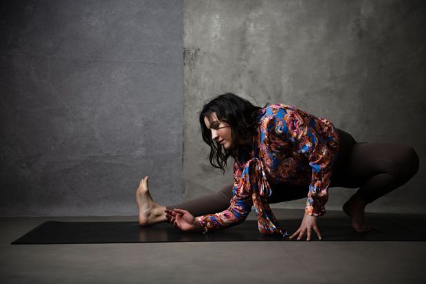 yoga in a meeting room