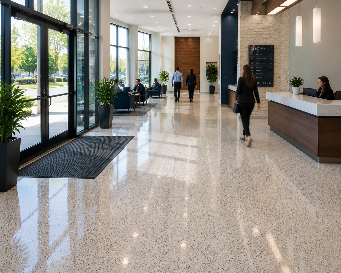 hard surface floor maintenance in busy Milford DE building