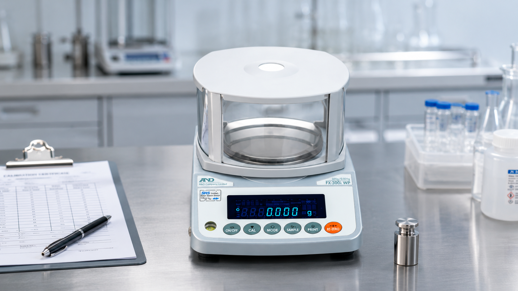 Balanza de alta precisión A&D en laboratorio para procesos con GLP y GMP