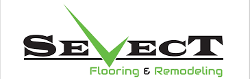 Logo for Sevect Flooring & Remodeling with a green checkmark incorporated into the text.