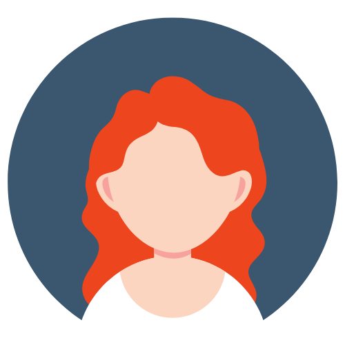 A woman with red hair is without a face in a circle.