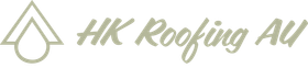 HK Roofing AU logo with a green roof icon and text on a white background