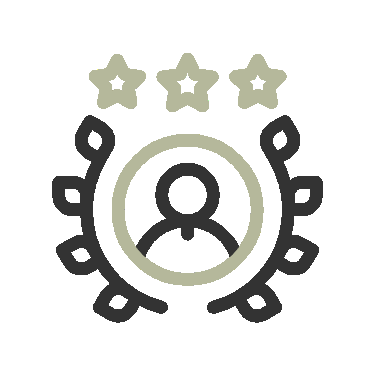 Dark blue award badge with star in the center and two ribbons below.