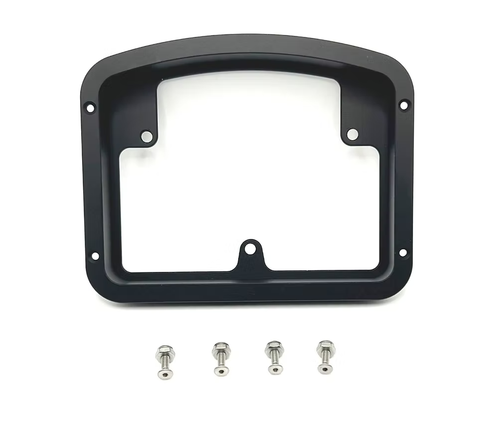 A black billet dash mount bezel made by Precision Metal Craftfor a MoTeC C125.