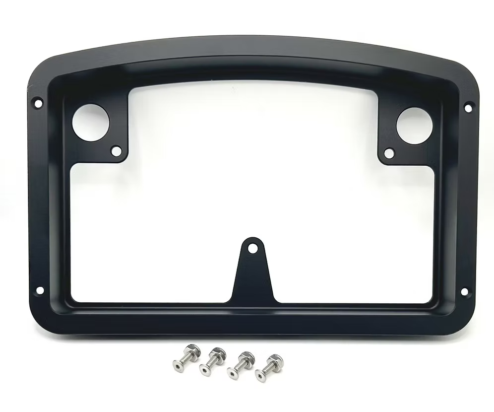A black billet dash mount bezel made by Precision Metal Craft for a MoTeC C127 or C187.