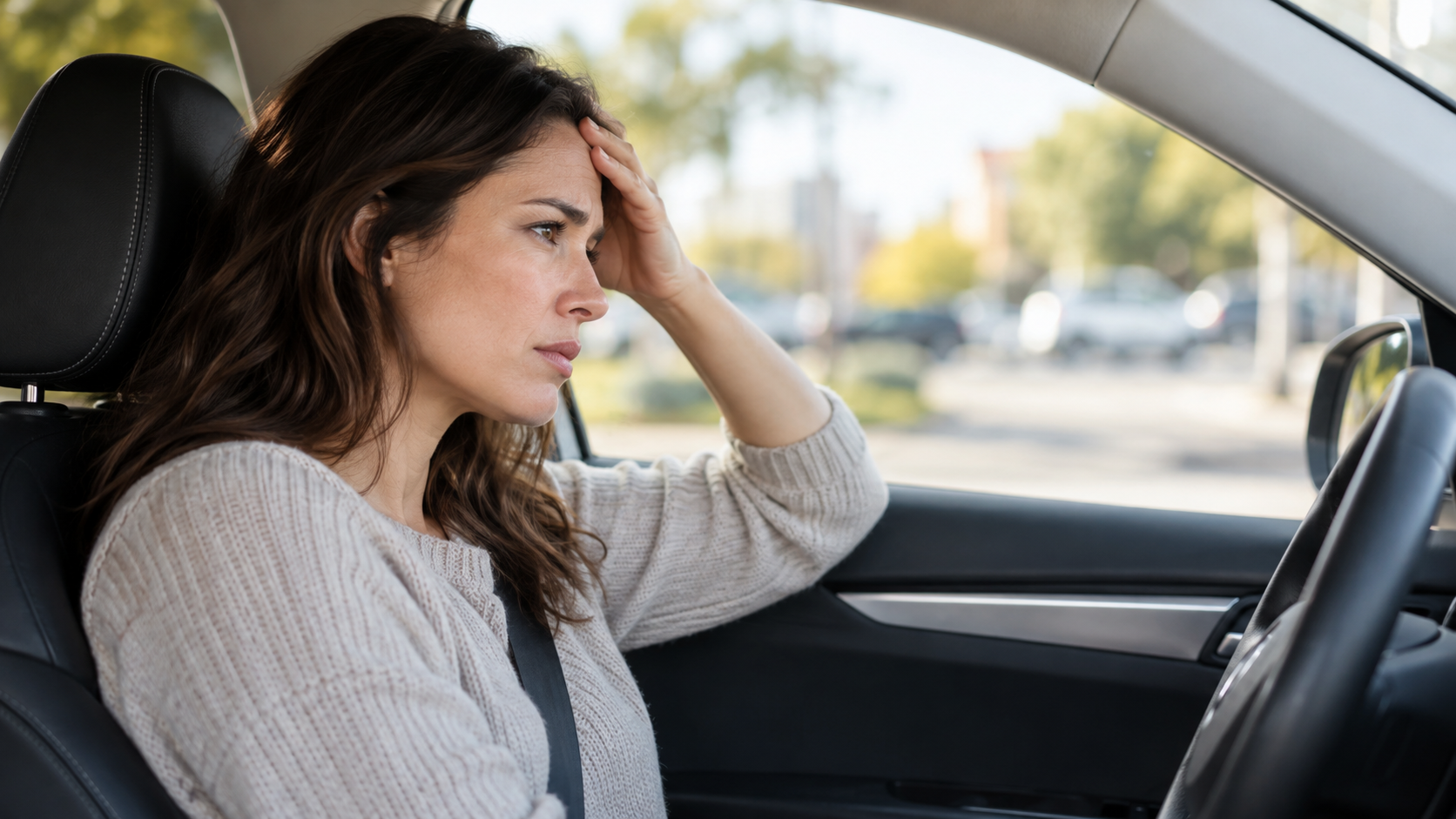 a woman in her car worries whether she can get ptsd from a car accident
