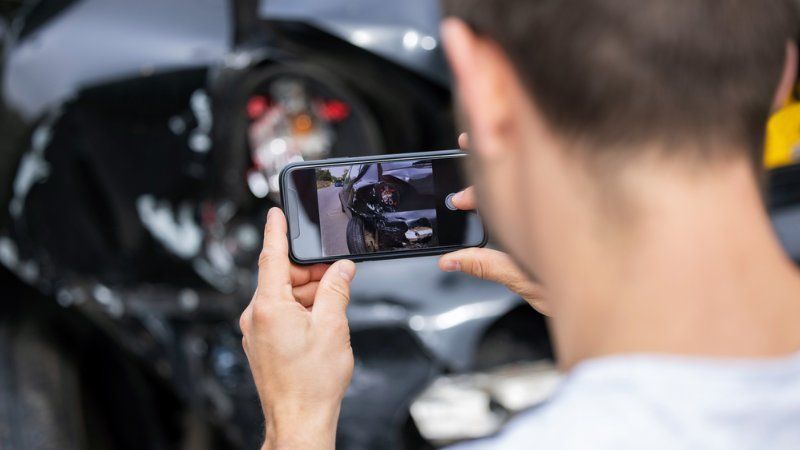 A man is taking a picture of a car with a cell phone.