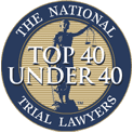 A logo for the national top 40 under 40 trial lawyers.