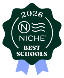 Dark green seal with white text reading
