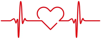 A red line depicting a heartbeat rhythm that transitions into the shape of a heart in the center.