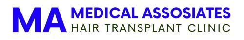 Logo for Medical Associates Hair Transplant Clinic, featuring navy blue 