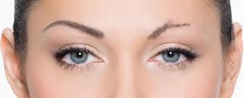 Close-up of eyes and eyebrows, showing a distinct scar interrupting the hair on the left eyebrow.